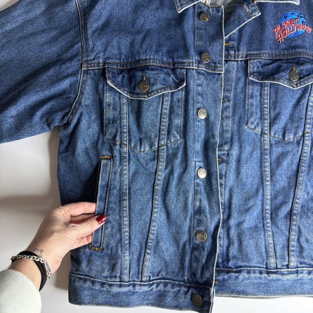 Planet Hollywood Las Vegas Denim Trucker Jacket Adult Medium Jean Vintage 90s - Picture 7 of 11